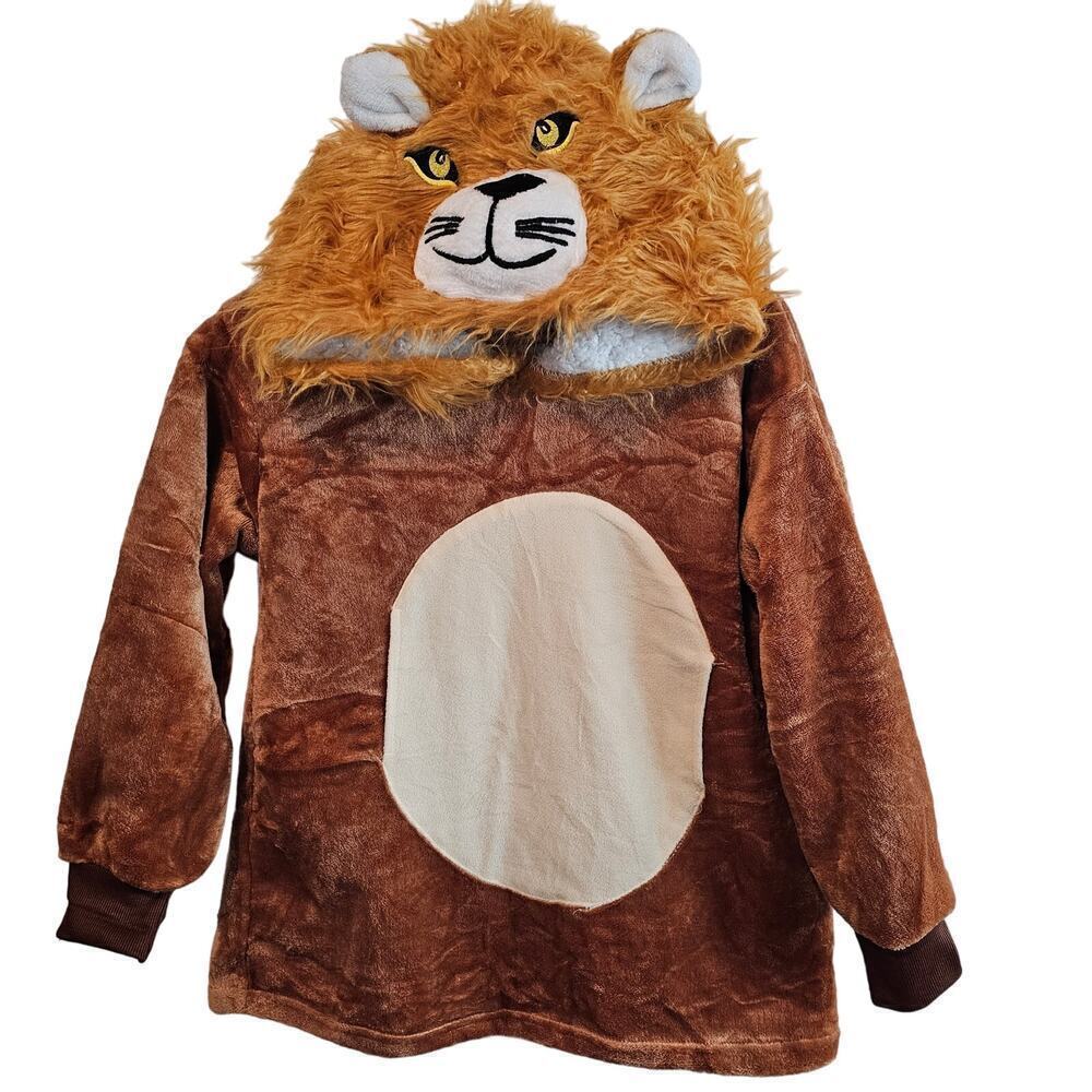 Plush Lion Hooded Pullover - Brown